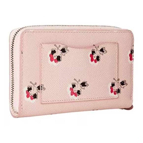 Coach Pink Floral Leather Wristlet Wallet with Zip-Around Design 6”X3.5” - Picture 6 of 13